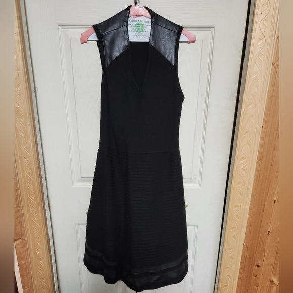 Calvin Klein Black Midi Dress with Leather Accents - Picture 2 of 11